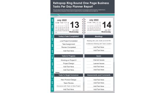 Retropop Ring Bound One Page Business Tasks Per Day Planner Report PDF Document PPT Template