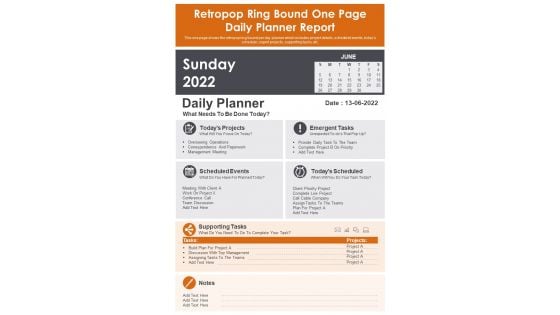 Retropop Ring Bound One Page Daily Planner Report PDF Document PPT Template