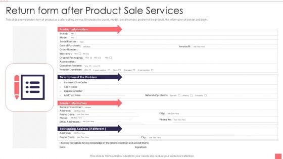 Return Form After Product Sale Services Summary PDF