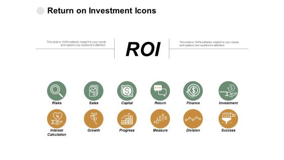 Return On Investment Icons Risks Ppt PowerPoint Presentation Outline Outfit