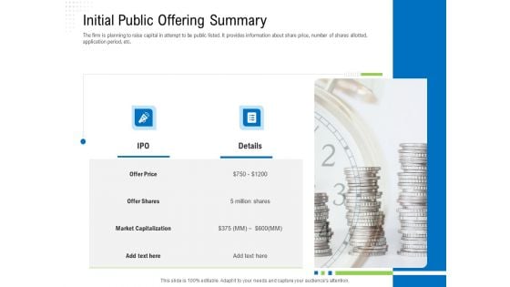 Revaluate Capital Structure Resolution Initial Public Offering Summary Formats PDF