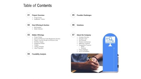 Revenue Cycle Management Deal Table Of Contents Ppt Professional Guidelines PDF
