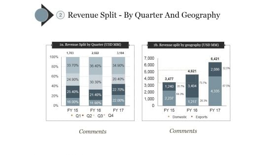 Revenue Split By Quarter And Geography Ppt PowerPoint Presentation Icon Layout