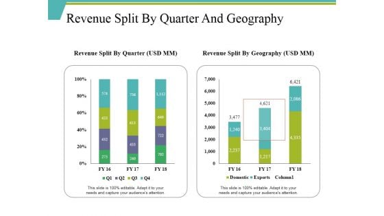 Revenue Split By Quarter And Geography Ppt PowerPoint Presentation Ideas Designs