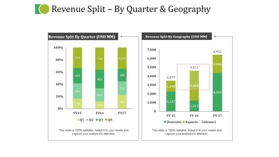 Revenue Split By Quarter And Geography Ppt PowerPoint Presentation Layouts Templates