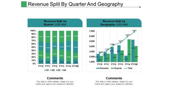 Revenue Split By Quarter And Geography Ppt PowerPoint Presentation Professional Rules