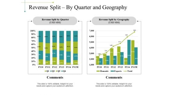 Revenue Split By Quarter And Geography Ppt PowerPoint Presentation Slides Picture