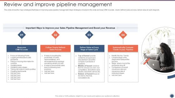 Review And Improve Pipeline Management Sales Funnel Management Strategies To Increase Sales Download PDF