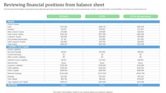 Reviewing Financial Positions From Balance Sheet Financial Management Strategies Pictures PDF