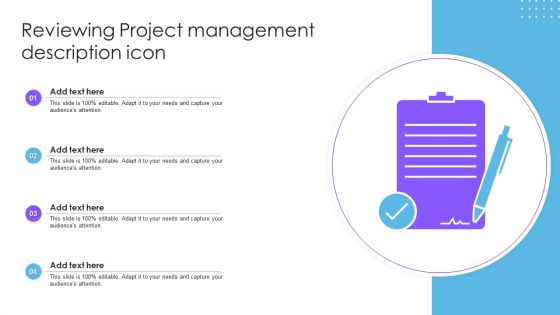 Reviewing Project Management Description Icon Ppt Outline Shapes PDF