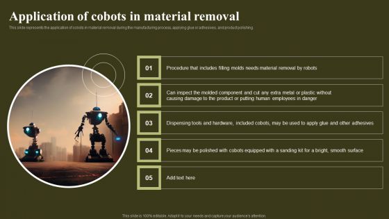 Revolutionizing Human Machine Collaboration Cobots Application Of Cobots In Material Removal Graphics PDF