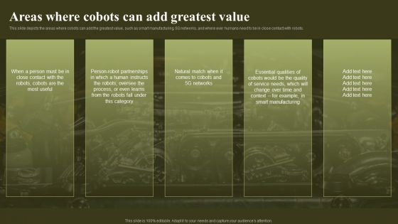 Revolutionizing Human Machine Collaboration Cobots Areas Where Cobots Can Add Greatest Value Infographics PDF Revolutionizing Human Machine Collaboration Cobots Areas Where Cobots Can Add Greatest Value Infographics PDF