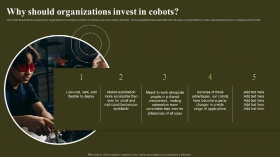 Revolutionizing Human Machine Collaboration Cobots Why Should Organizations Invest In Cobots Clipart PDF