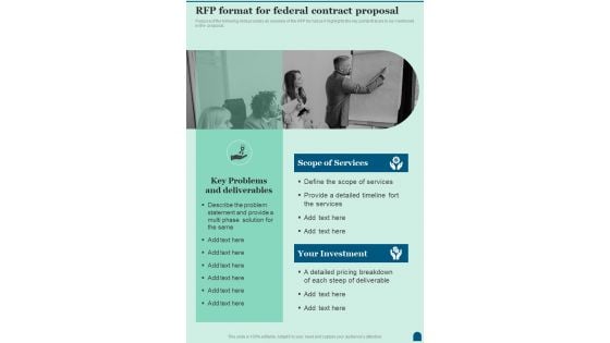 Rfp Format For Federal Contract Proposal One Pager Sample Example Document Rfp Format For Federal Contract Proposal One Pager Sample Example Document