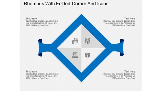 Rhombus With Folded Corner And Icons Powerpoint Template
