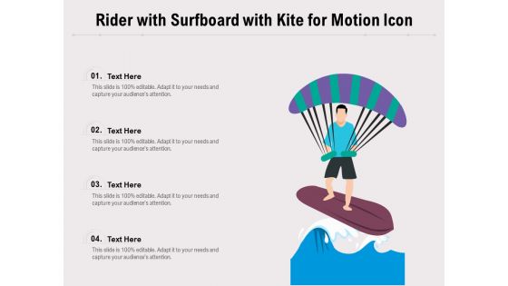 Rider With Surfboard With Kite For Motion Icon Ppt PowerPoint Presentation Gallery Rules PDF