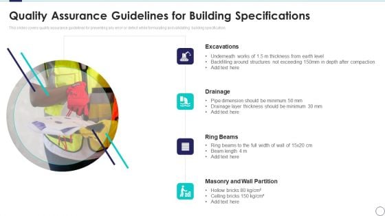 Risk Assessment And Mitigation Plan Quality Assurance Guidelines For Building Specifications Clipart PDF