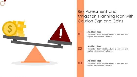 Risk Assessment And Mitigation Planning Icon With Caution Sign And Coins Rules PDF