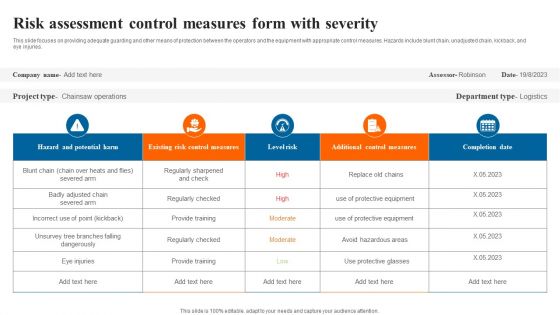 Risk Assessment Control Measures Form With Severity Inspiration PDF