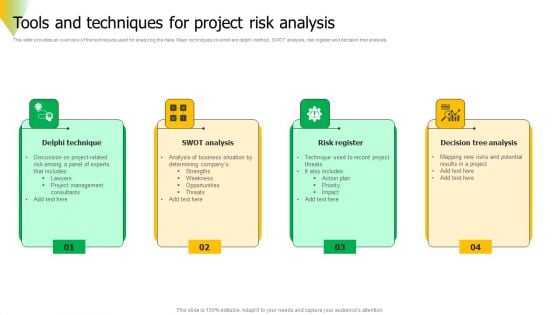 Risk Assessment Tools And Techniques For Project Risk Analysis Graphics PDF