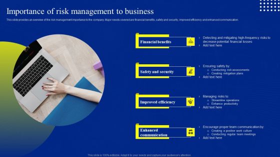 Risk Control And Surveillance Importance Of Risk Management To Business Mockup PDF