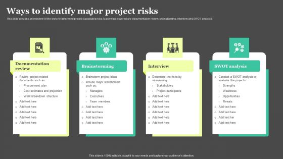 Risk Detection And Management Ways To Identify Major Project Risks Slides PDF Risk Detection And Management Ways To Identify Major Project Risks Slides PDF