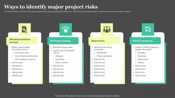 Risk Detection And Management Ways To Identify Major Project Risks Slides PDF