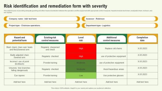 Risk Identification And Remediation Form With Severity Clipart PDF