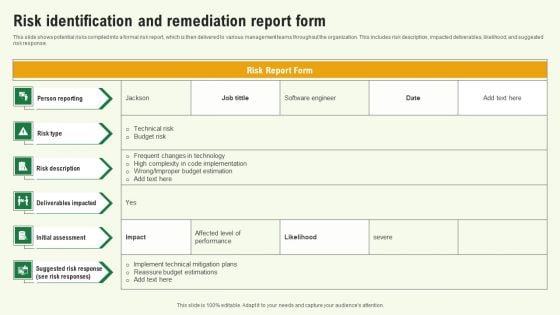 Risk Identification And Remediation Report Form Information PDF