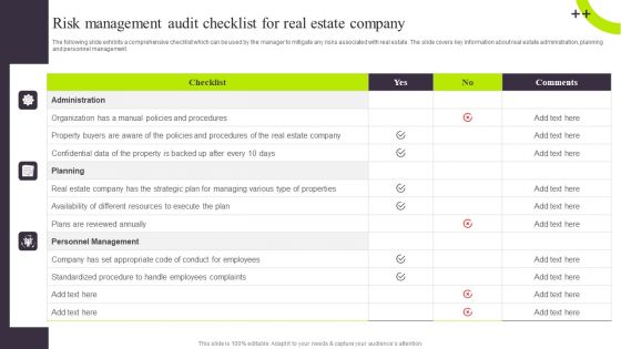Risk Management Audit Checklist For Real Estate Company Template PDF