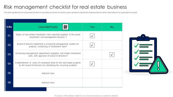 Risk Management Checklist For Real Estate Business Rules PDF