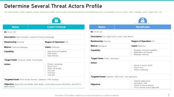 Risk Management For Organization Essential Assets Determine Several Threat Actors Profile Inspiration PDF