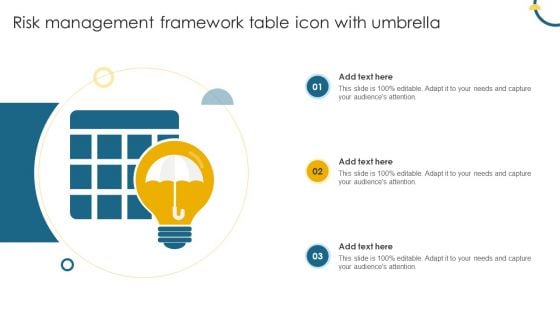 Risk Management Framework Table Icon With Umbrella Template PDF