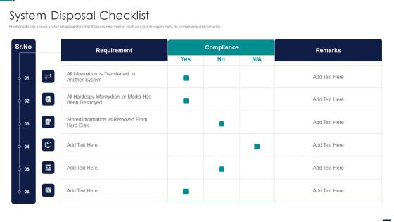 Risk Management Model For Data Security System Disposal Checklist Slides PDF