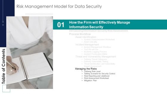 Risk Management Model For Data Security Table Of Contents Brochure PDF