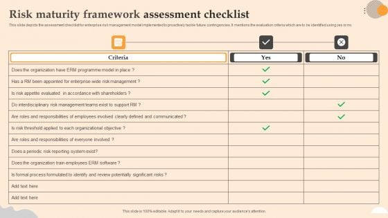 Risk Maturity Framework Assessment Checklist Portrait PDF