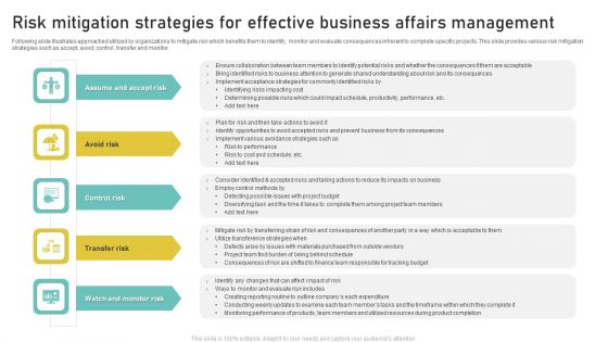 Risk Mitigation Strategies For Effective Business Affairs Management Elements PDF