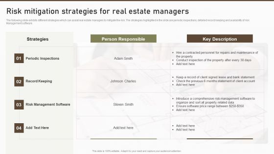 Risk Mitigation Strategies For Real Estate Managers Background PDF