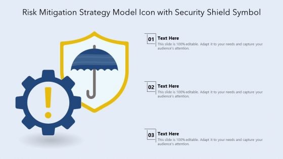 Risk Mitigation Strategy Model Icon With Security Shield Symbol Ppt PowerPoint Presentation Icon Inspiration PDF