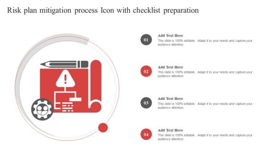 Risk Plan Mitigation Process Icon With Checklist Preparation Ppt PowerPoint Presentation Gallery Slide PDF