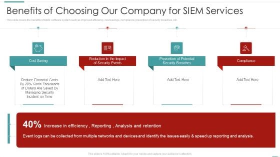 Risk Recognition Automation Benefits Of Choosing Our Company For Siem Services Ppt Gallery Design Inspiration PDF