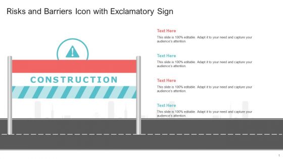 Risks And Barriers Icon With Exclamatory Sign Ppt PowerPoint Presentation File Good PDF