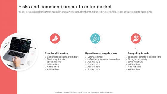 Risks And Common Barriers To Enter Market Ppt PowerPoint Presentation File Slides PDF