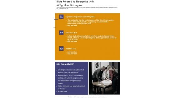 Risks Related To Enterprise With Mitigation Strategies One Pager Documents Risks Related To Enterprise With Mitigation Strategies One Pager Documents