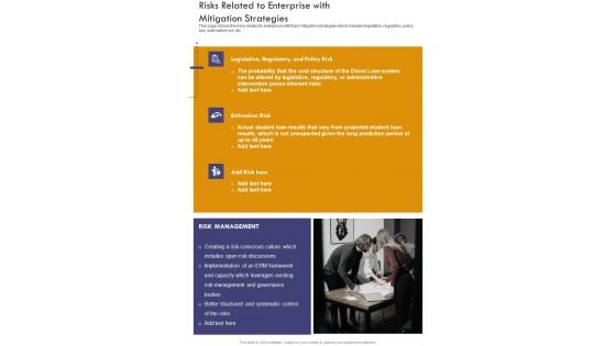 Risks Related To Enterprise With Mitigation Strategies One Pager Documents