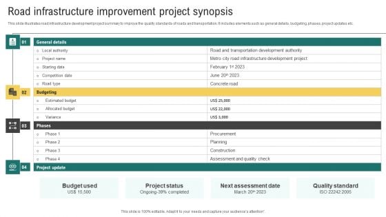 Road Infrastructure Improvement Project Synopsis Designs PDF Road Infrastructure Improvement Project Synopsis Designs PDF