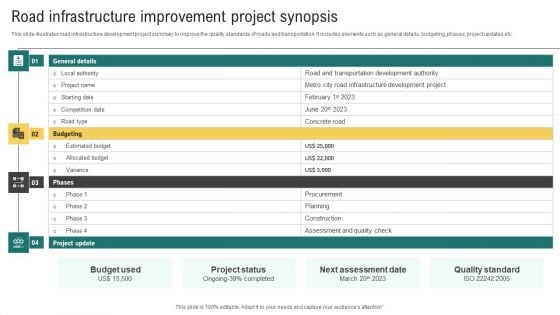 Road Infrastructure Improvement Project Synopsis Designs PDF