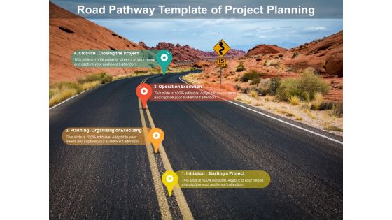 Road Pathway Template Of Project Planning Ppt PowerPoint Presentation Infographics Files PDF