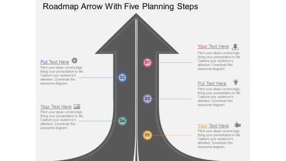 Roadmap Arrow With Five Planning Steps Powerpoint Template