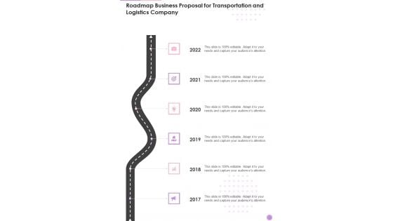 Roadmap Business Proposal For Transportation And Logistics Company One Pager Sample Example Document